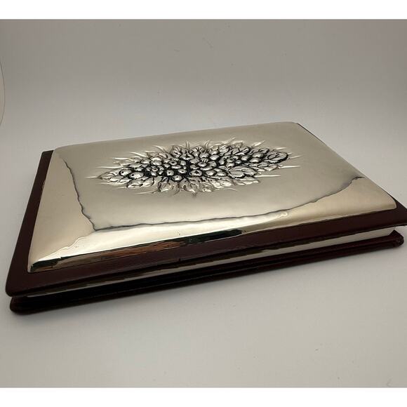 Vintage Sterling Silver Front Leather Bound Address Book Argento 925 (125) - Picture 3 of 11